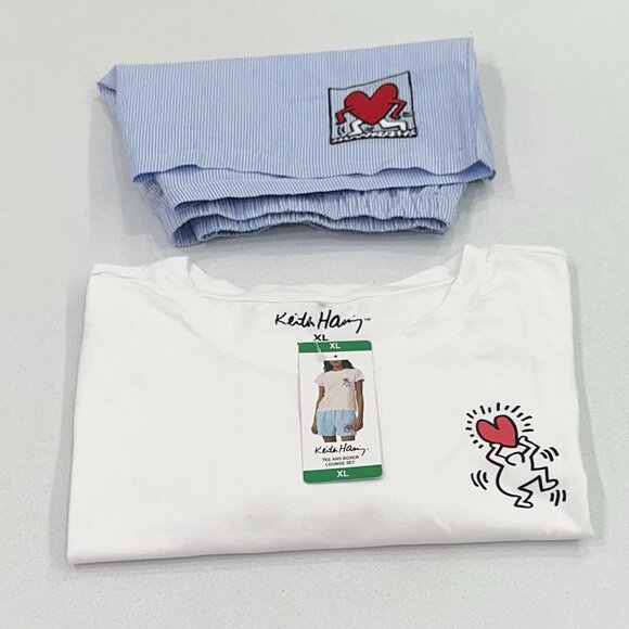 Keith Haring Women s Tee and Boxer Lounge Set, White, Size M - Picture 2 of 6